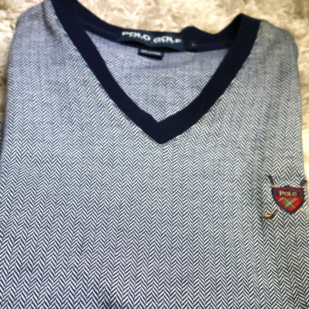 Polo Golf Ralph Lauren Mens Blue Argyle V-Neck Stretch Pullover Vest Sz L